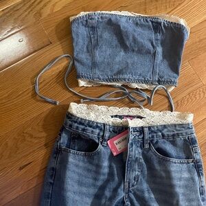 Blue jean and lace set